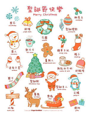 Chinese English Christmas Word Poster