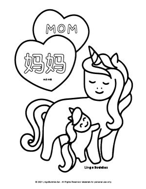 Unicorn Mommy and Me Coloring Page