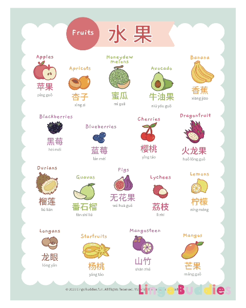 Fruits Poster in Chinese and English